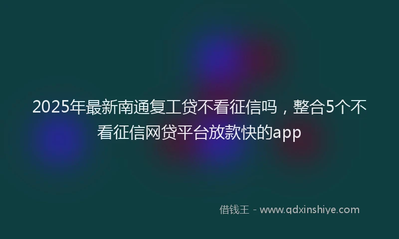 2025年最新南通复工贷不看征信吗，整合5个不看征信网贷平台放款快的app