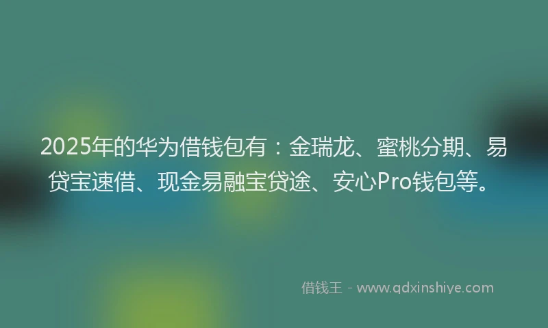 2025年的华为借钱包有：金瑞龙、蜜桃分期、易贷宝速借、现金易融宝贷途、安心Pro钱包等。