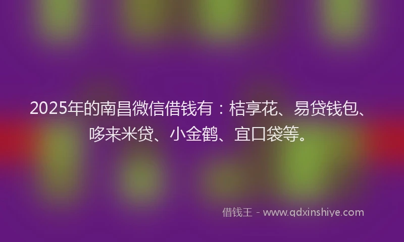 2025年的南昌微信借钱有：桔享花、易贷钱包、哆来米贷、小金鹤、宜口袋等。