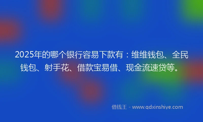 2025年的哪个银行容易下款有：维维钱包、全民钱包、射手花、借款宝易借、现金流速贷等。