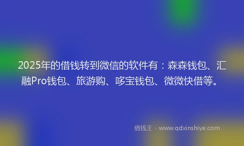 2025年的借钱转到微信的软件有：森森钱包、汇融Pro钱包、旅游购、哆宝钱包、微微快借等。
