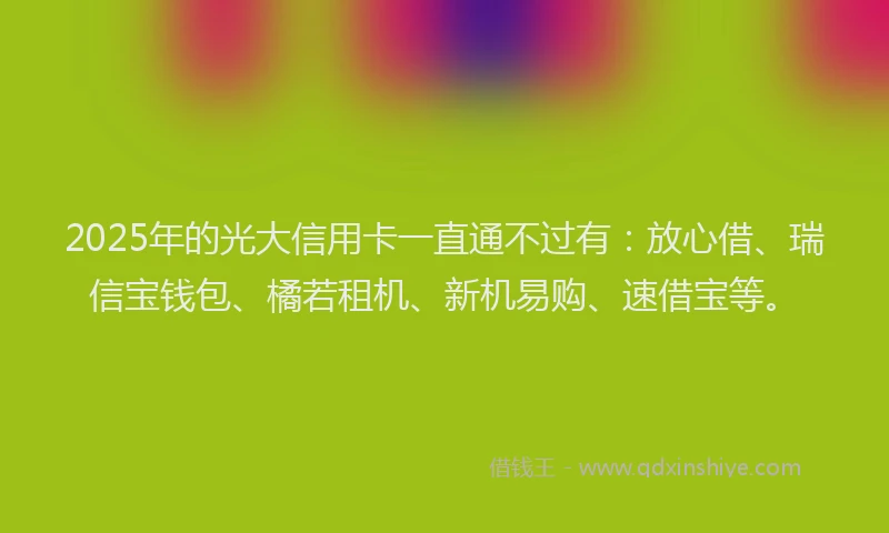 2025年的光大信用卡一直通不过有：放心借、瑞信宝钱包、橘若租机、新机易购、速借宝等。