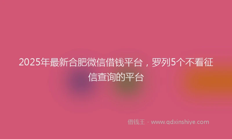 2025年最新合肥微信借钱平台，罗列5个不看征信查询的平台