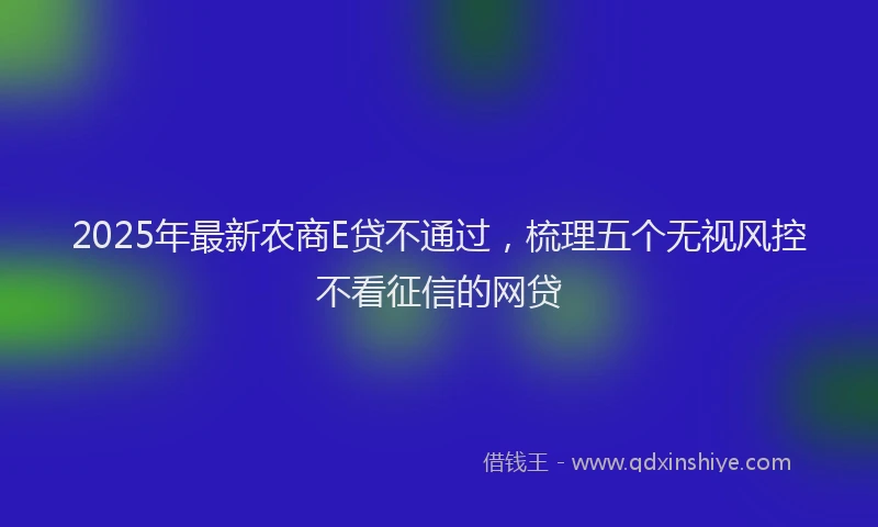 2025年最新农商E贷不通过，梳理五个无视风控不看征信的网贷