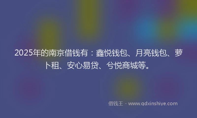 2025年的南京借钱有：鑫悦钱包、月亮钱包、萝卜租、安心易贷、兮悦商城等。