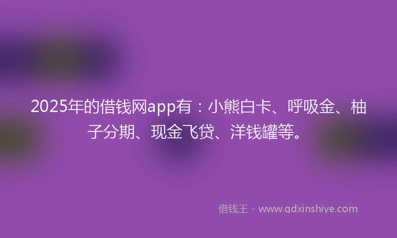 2025年的借钱网app有：小熊白卡、呼吸金、柚子分期、现金飞贷、洋钱罐等。