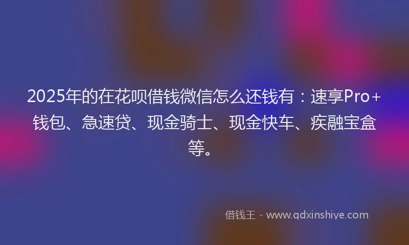 2025年的在花呗借钱微信怎么还钱有：速享Pro+钱包、急速贷、现金骑士、现金快车、疾融宝盒等。