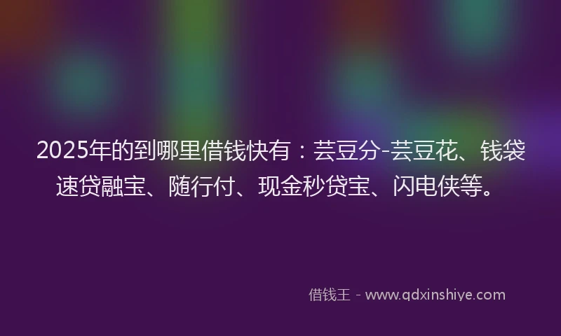 2025年的到哪里借钱快有：芸豆分-芸豆花、钱袋速贷融宝、随行付、现金秒贷宝、闪电侠等。