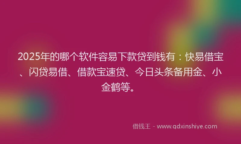 2025年的哪个软件容易下款贷到钱有：快易借宝、闪贷易借、借款宝速贷、今日头条备用金、小金鹤等。
