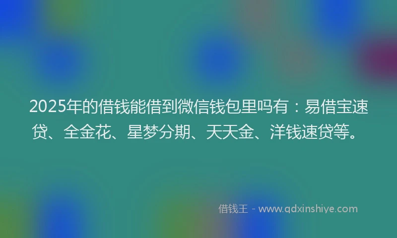 2025年的借钱能借到微信钱包里吗有：易借宝速贷、全金花、星梦分期、天天金、洋钱速贷等。