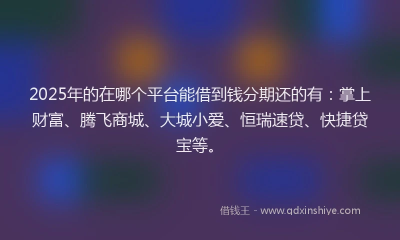 2025年的在哪个平台能借到钱分期还的有：掌上财富、腾飞商城、大城小爱、恒瑞速贷、快捷贷宝等。