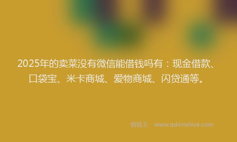 2025年的卖菜没有微信能借钱吗有：现金借款、口袋宝、米卡商城、爱物商城、闪贷通等。