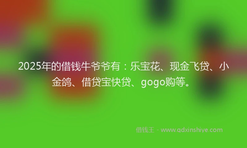 2025年的借钱牛爷爷有：乐宝花、现金飞贷、小金鸽、借贷宝快贷、gogo购等。