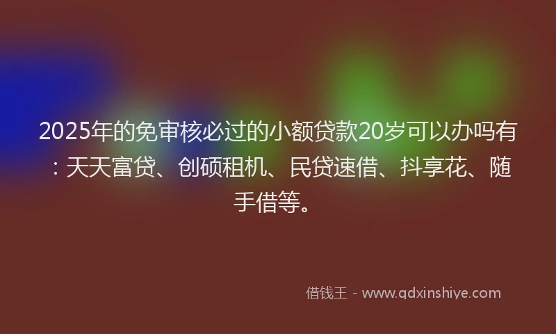 2025年的免审核必过的小额贷款20岁可以办吗有：天天富贷、创硕租机、民贷速借、抖享花、随手借等。