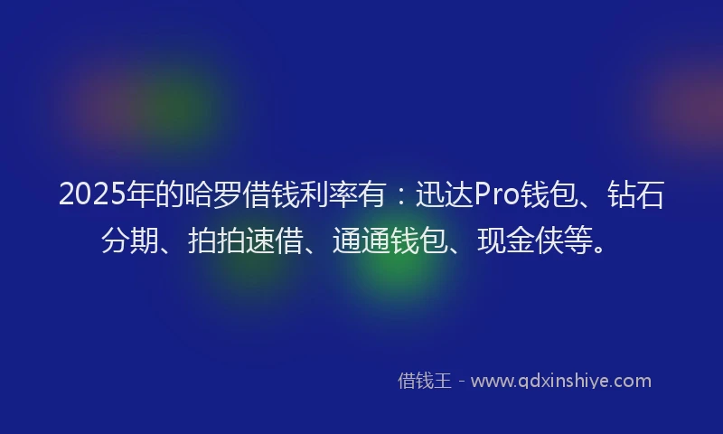 2025年的哈罗借钱利率有：迅达Pro钱包、钻石分期、拍拍速借、通通钱包、现金侠等。