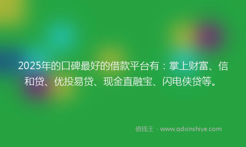 2025年的口碑最好的借款平台有：掌上财富、信和贷、优投易贷、现金直融宝、闪电侠贷等。