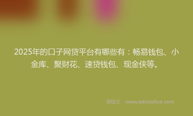 2025年的口子网贷平台有哪些有：畅易钱包、小金库、聚财花、速贷钱包、现金侠等。