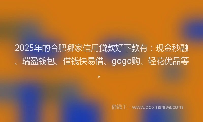 2025年的合肥哪家信用贷款好下款有：现金秒融、瑞盈钱包、借钱快易借、gogo购、轻花优品等。