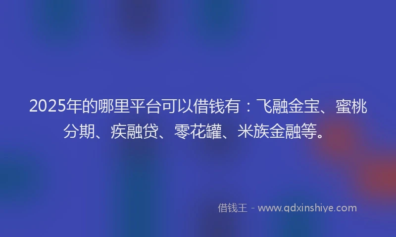 2025年的哪里平台可以借钱有：飞融金宝、蜜桃分期、疾融贷、零花罐、米族金融等。
