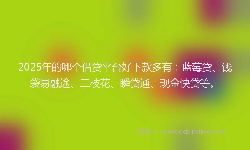 2025年的哪个借贷平台好下款多有：蓝莓贷、钱袋易融途、三枝花、瞬贷通、现金快贷等。