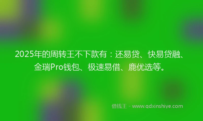 2025年的周转王不下款有：还易贷、快易贷融、金瑞Pro钱包、极速易借、鹿优选等。