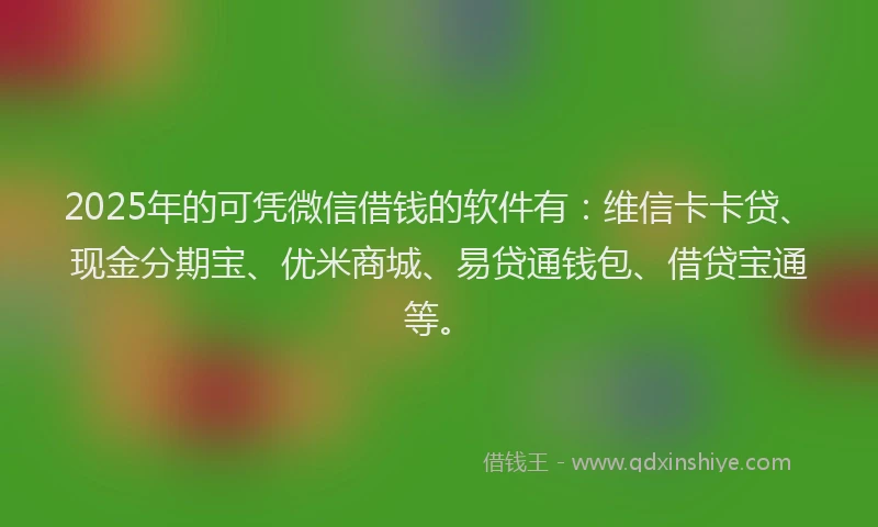 2025年的可凭微信借钱的软件有：维信卡卡贷、现金分期宝、优米商城、易贷通钱包、借贷宝通等。