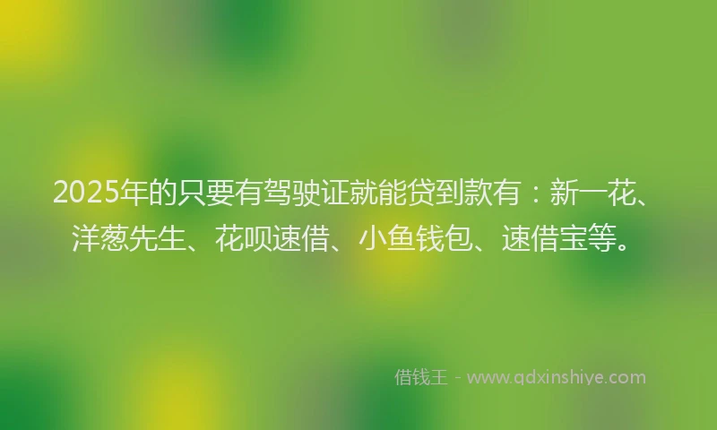 2025年的只要有驾驶证就能贷到款有：新一花、洋葱先生、花呗速借、小鱼钱包、速借宝等。