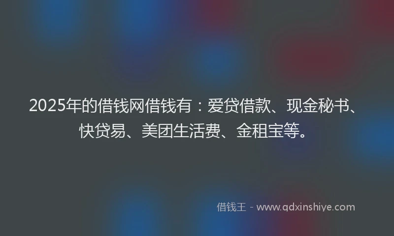 2025年的借钱网借钱有：爱贷借款、现金秘书、快贷易、美团生活费、金租宝等。