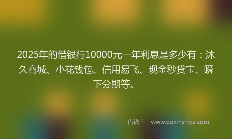 2025年的借银行10000元一年利息是多少有：沐久商城、小花钱包、信用易飞、现金秒贷宝、瞬下分期等。