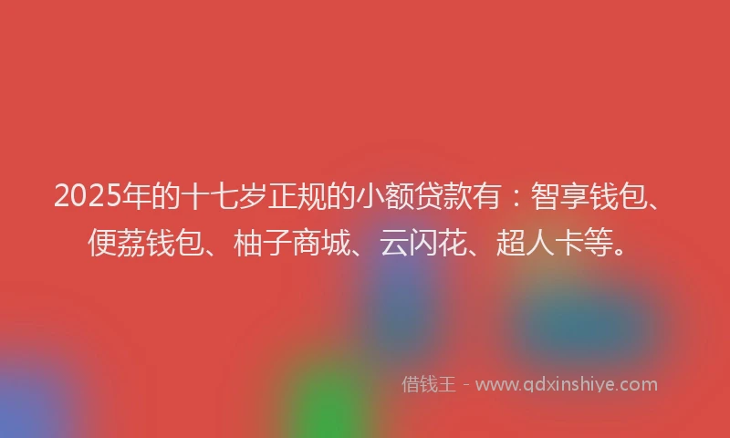 2025年的十七岁正规的小额贷款有：智享钱包、便荔钱包、柚子商城、云闪花、超人卡等。