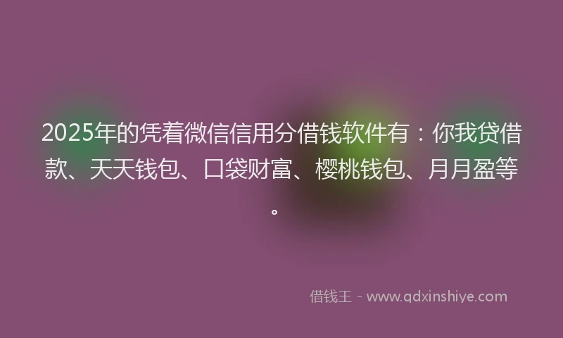 2025年的凭着微信信用分借钱软件有：你我贷借款、天天钱包、口袋财富、樱桃钱包、月月盈等。