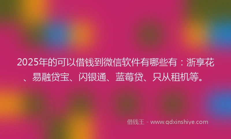 2025年的可以借钱到微信软件有哪些有：浙享花、易融贷宝、闪银通、蓝莓贷、只从租机等。