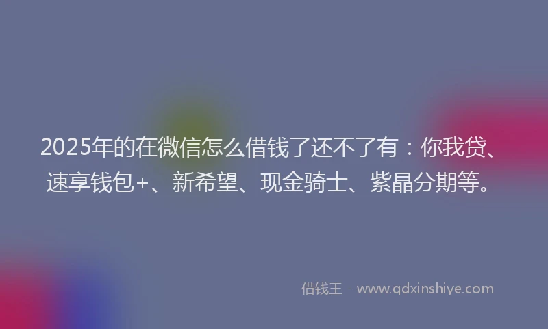 2025年的在微信怎么借钱了还不了有：你我贷、速享钱包+、新希望、现金骑士、紫晶分期等。