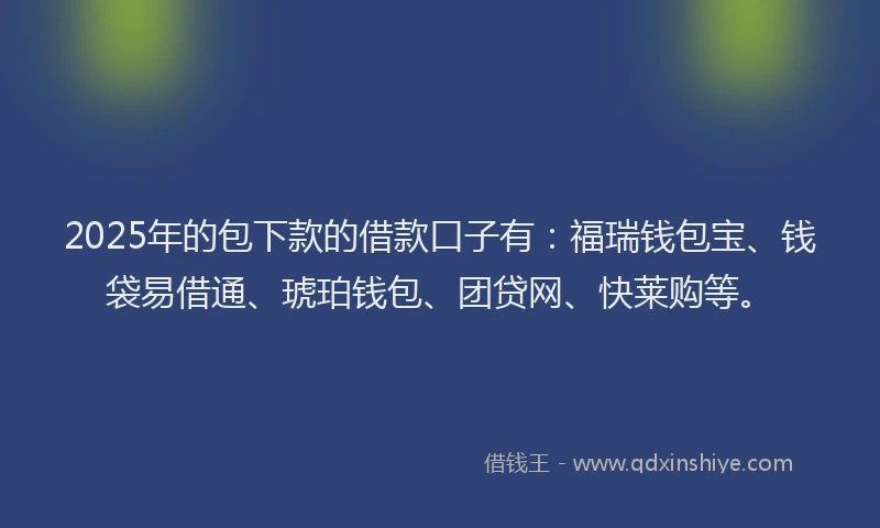 2025年的包下款的借款口子有：福瑞钱包宝、钱袋易借通、琥珀钱包、团贷网、快莱购等。