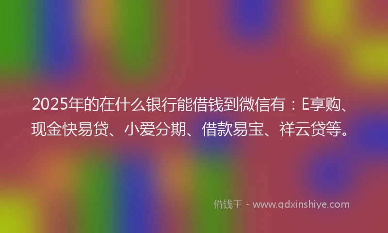 2025年的在什么银行能借钱到微信有：E享购、现金快易贷、小爱分期、借款易宝、祥云贷等。