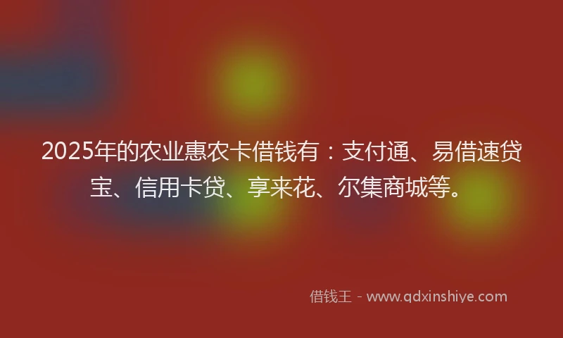 2025年的农业惠农卡借钱有：支付通、易借速贷宝、信用卡贷、享来花、尔集商城等。