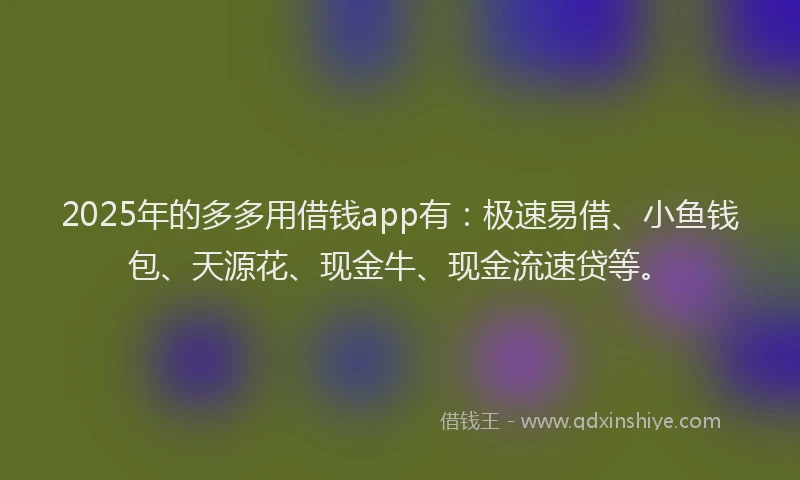 2025年的多多用借钱app有：极速易借、小鱼钱包、天源花、现金牛、现金流速贷等。