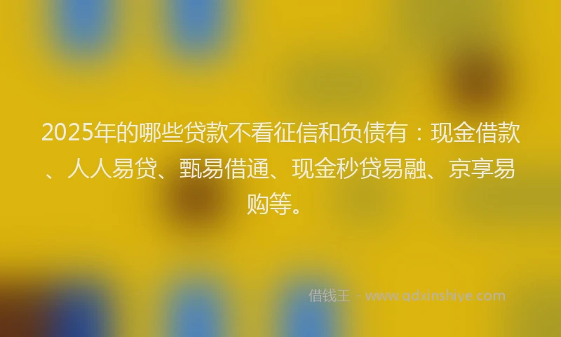 2025年的哪些贷款不看征信和负债有：现金借款、人人易贷、甄易借通、现金秒贷易融、京享易购等。