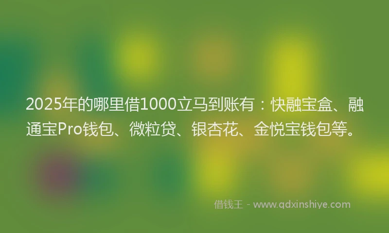 2025年的哪里借1000立马到账有：快融宝盒、融通宝Pro钱包、微粒贷、银杏花、金悦宝钱包等。