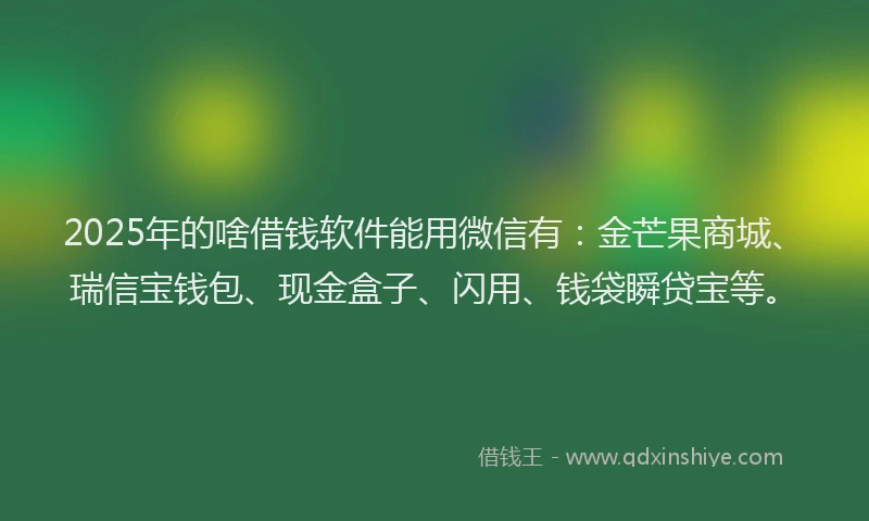 2025年的啥借钱软件能用微信有：金芒果商城、瑞信宝钱包、现金盒子、闪用、钱袋瞬贷宝等。