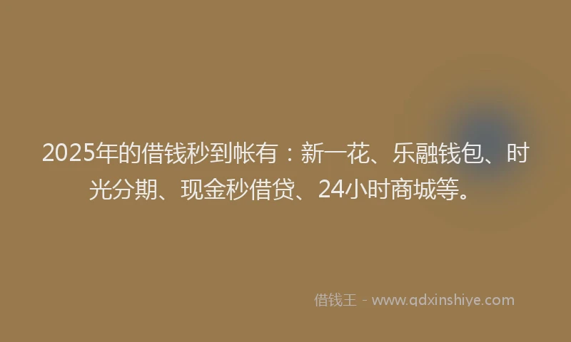 2025年的借钱秒到帐有：新一花、乐融钱包、时光分期、现金秒借贷、24小时商城等。