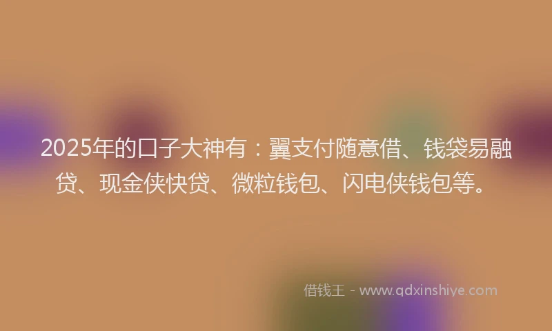 2025年的口子大神有：翼支付随意借、钱袋易融贷、现金侠快贷、微粒钱包、闪电侠钱包等。