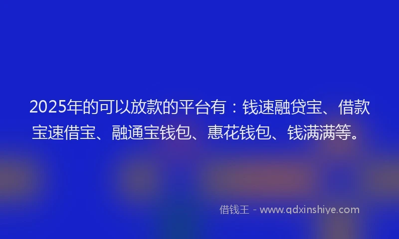 2025年的可以放款的平台有：钱速融贷宝、借款宝速借宝、融通宝钱包、惠花钱包、钱满满等。