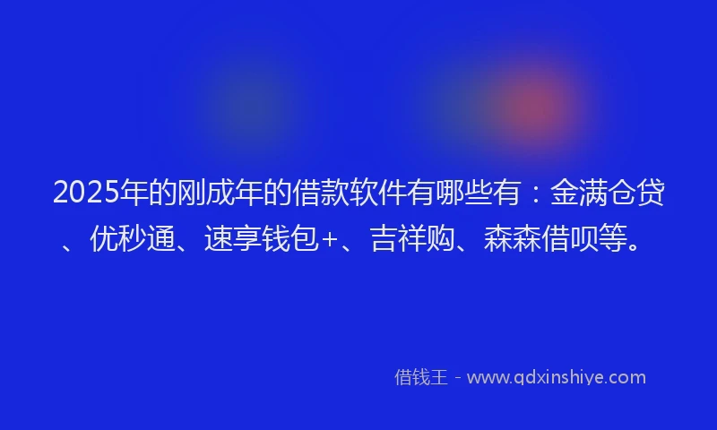 2025年的刚成年的借款软件有哪些有：金满仓贷、优秒通、速享钱包+、吉祥购、森森借呗等。
