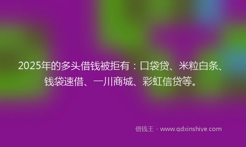 2025年的多头借钱被拒有：口袋贷、米粒白条、钱袋速借、一川商城、彩虹信贷等。