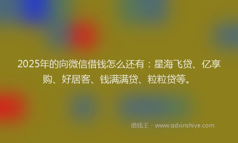 2025年的向微信借钱怎么还有：星海飞贷、亿享购、好居客、钱满满贷、粒粒贷等。