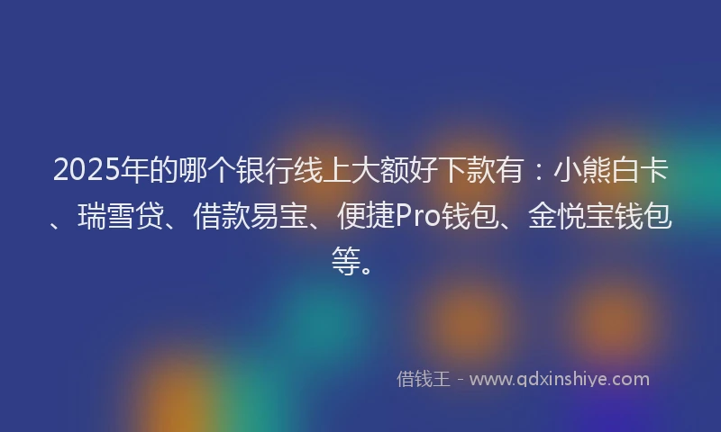 2025年的哪个银行线上大额好下款有：小熊白卡、瑞雪贷、借款易宝、便捷Pro钱包、金悦宝钱包等。