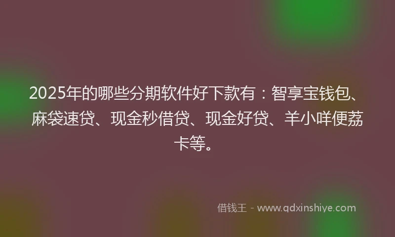 2025年的哪些分期软件好下款有：智享宝钱包、麻袋速贷、现金秒借贷、现金好贷、羊小咩便荔卡等。