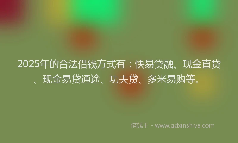 2025年的合法借钱方式有：快易贷融、现金直贷、现金易贷通途、功夫贷、多米易购等。
