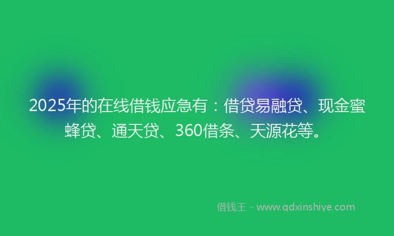 2025年的在线借钱应急有：借贷易融贷、现金蜜蜂贷、通天贷、360借条、天源花等。